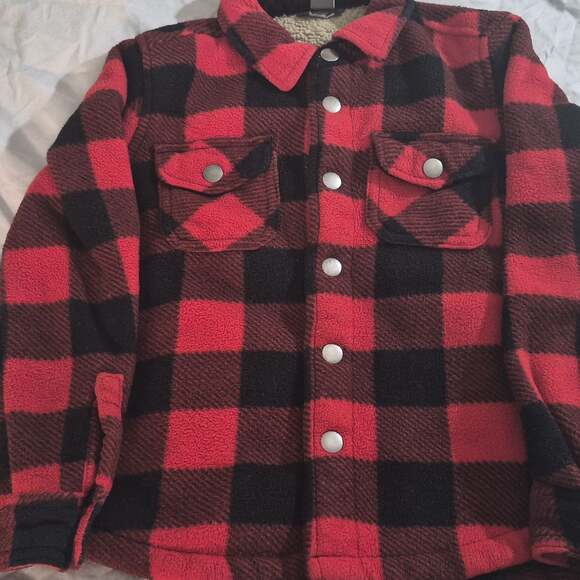 Eddie Bauer Kids Sherpa Lined Plaid Flannel Shacket - Picture 1 of 6
